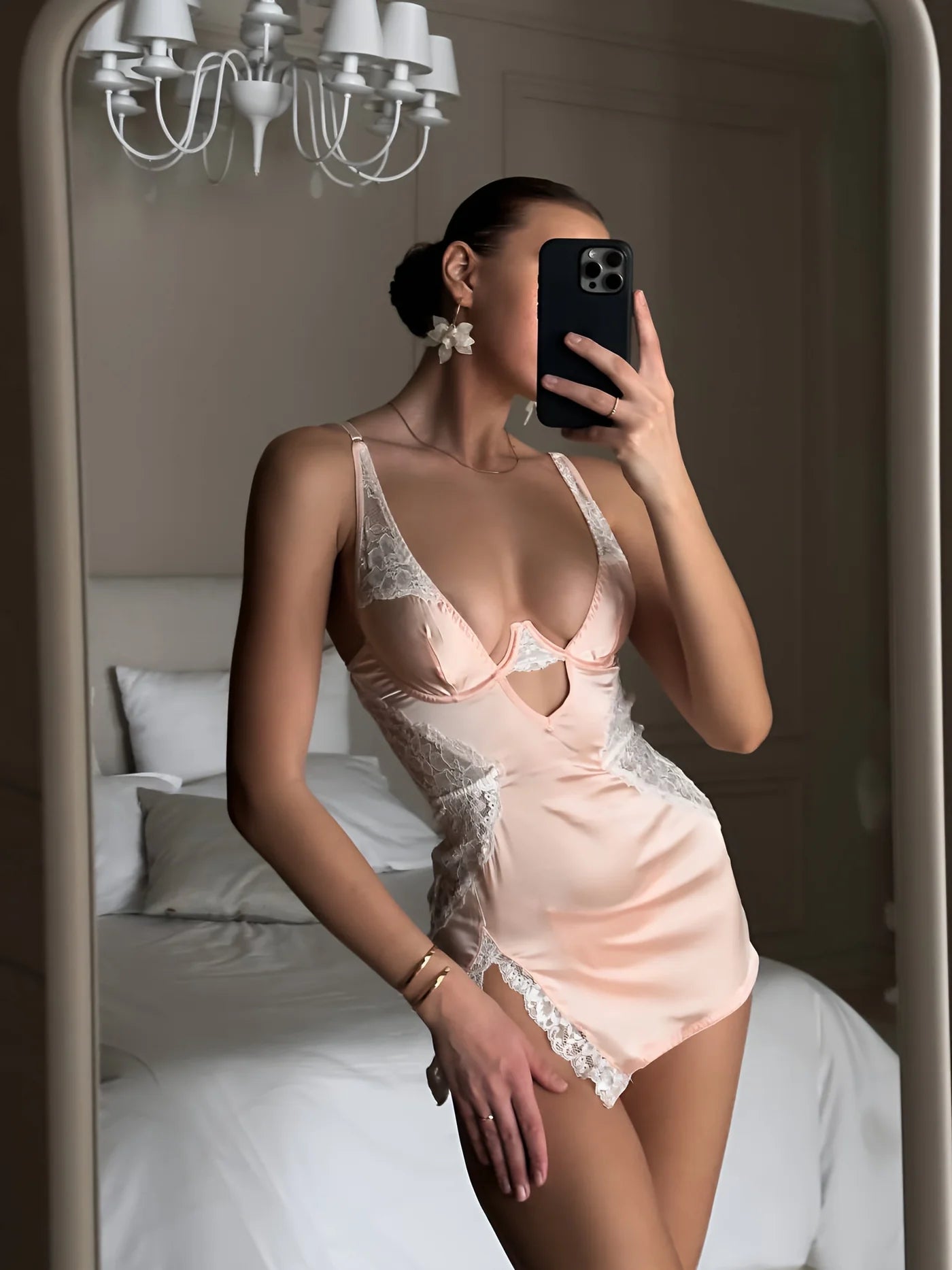 Juliette Saten Babydoll Somon (Külot dahil)